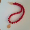Colier rosu cu pandant si accesorii placate aur 14k