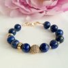 Bratara Lapis lazuli de calitate cu elemente placate aur 14K
