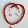 Colier rosu cu pandant si accesorii placate aur 14k