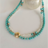Colier unicat din turcoaz si perle, cu accesorii aurii